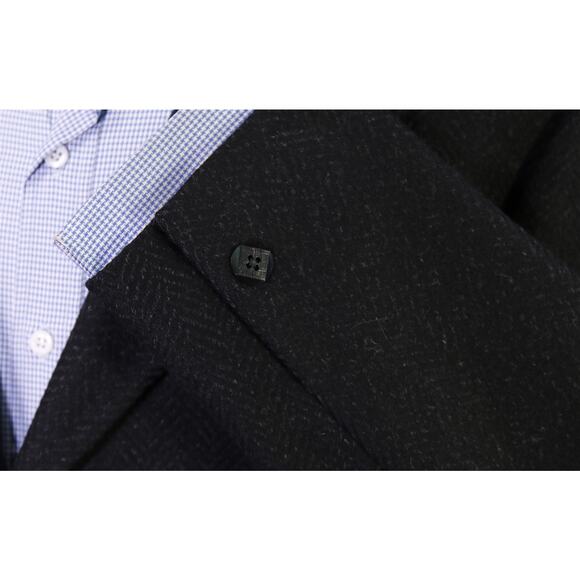 Tailored in Italy Black Herringbone 3B Heavy Peak Lapel Overcoat Blazer Coat 40R - Picture 6 of 9